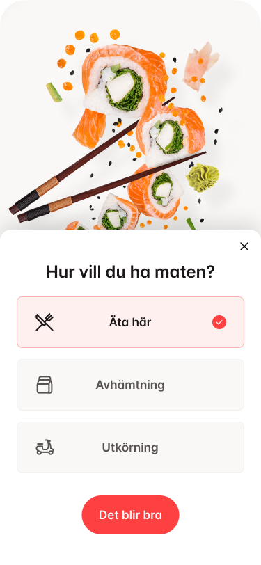 Beställ för äta på plats, avhämtning eller utkörning